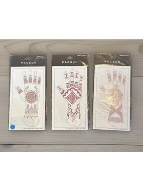 Lot of 3 New Metallic Henna Tattoo for Left and Right Hand Pacsun Art Oker